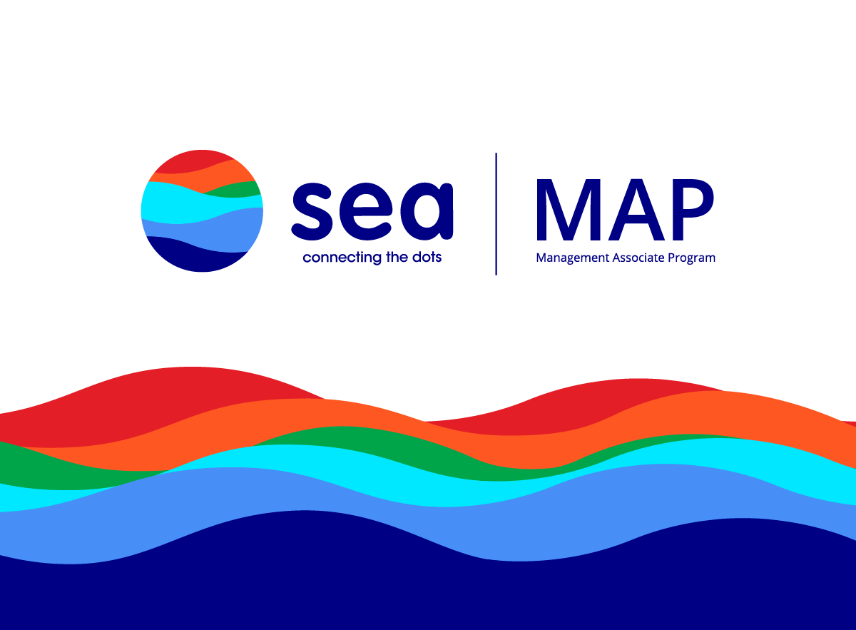 Sea Global Management Associate Program key visual — six coloured waves with a white ring at centre